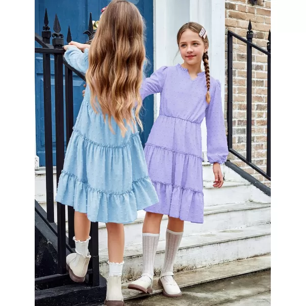 Arshiner Girls Dresses Long Sleeve Swiss Dot V Neck Ruffle Tiered Casual Party Dress