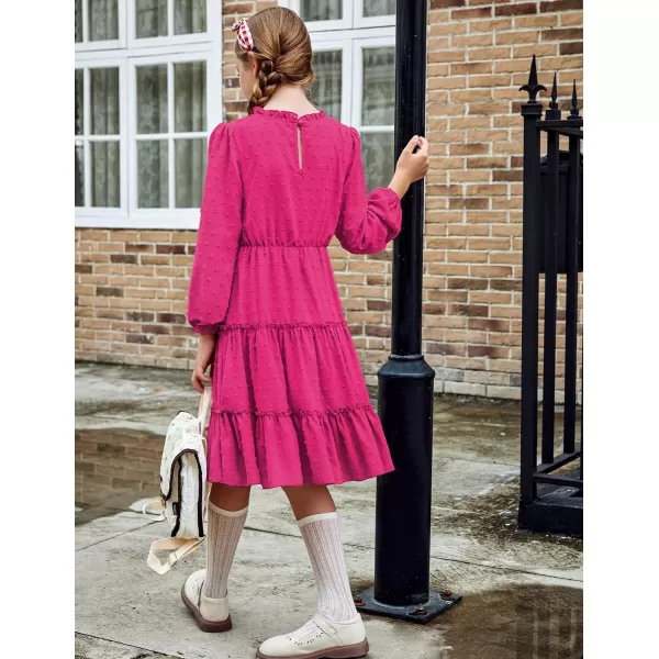 Arshiner Girls Dresses Long Sleeve Swiss Dot V Neck Ruffle Tiered Casual Party Dress