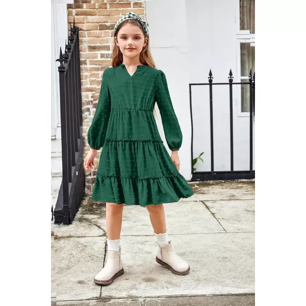 Arshiner Girls Dresses Long Sleeve Swiss Dot V Neck Ruffle Tiered Casual Party Dress