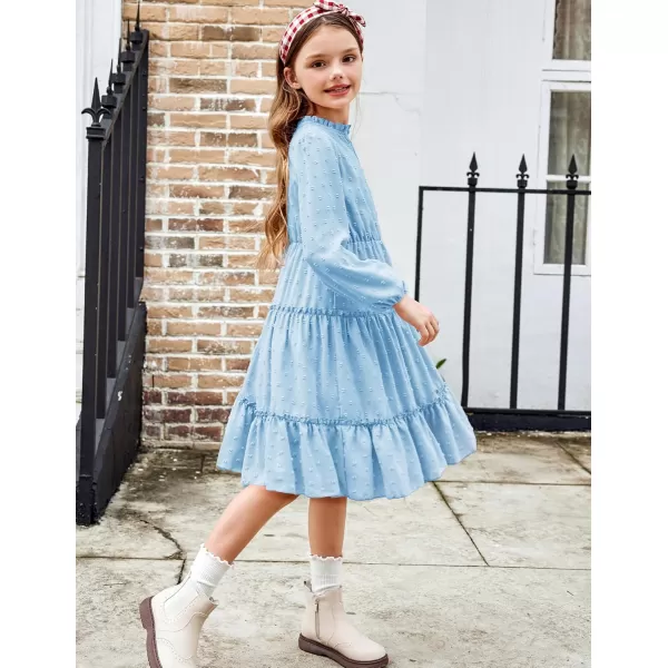 Arshiner Girls Dresses Long Sleeve Swiss Dot V Neck Ruffle Tiered Casual Party Dress