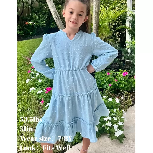 Arshiner Girls Dresses Long Sleeve Swiss Dot V Neck Ruffle Tiered Casual Party Dress