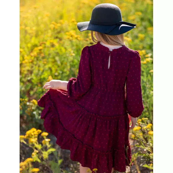 Arshiner Girls Dresses Long Sleeve Swiss Dot V Neck Ruffle Tiered Casual Party Dress