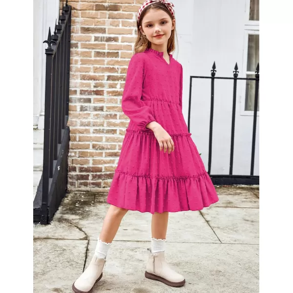 Arshiner Girls Dresses Long Sleeve Swiss Dot V Neck Ruffle Tiered Casual Party Dress