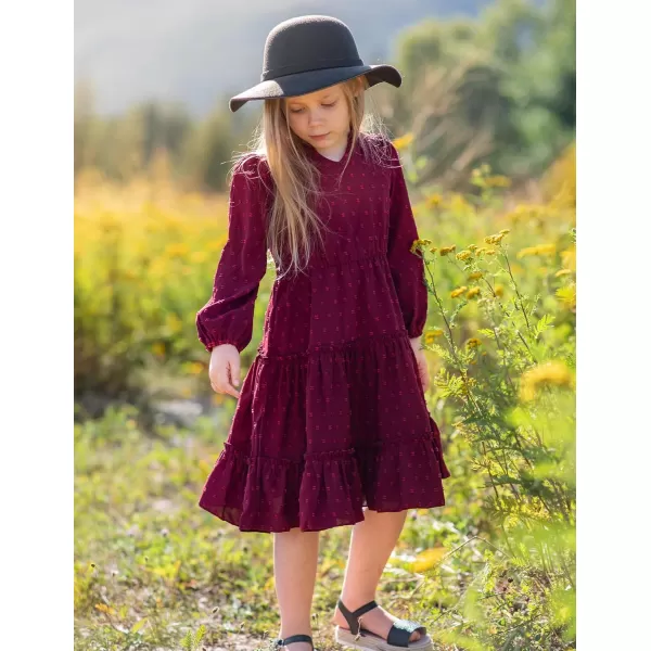 Arshiner Girls Dresses Long Sleeve Swiss Dot V Neck Ruffle Tiered Casual Party Dress