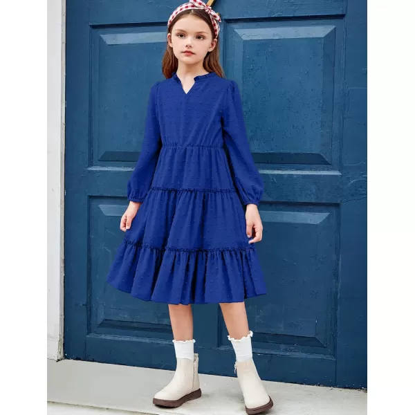 Arshiner Girls Dresses Long Sleeve Swiss Dot V Neck Ruffle Tiered Casual Party Dress