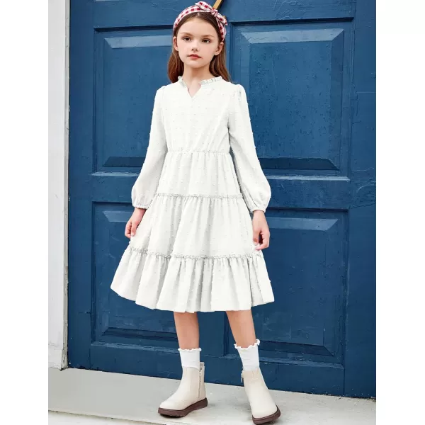 Arshiner Girls Dresses Long Sleeve Swiss Dot V Neck Ruffle Tiered Casual Party Dress