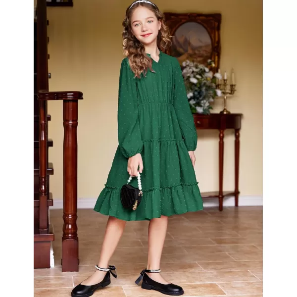 Arshiner Girls Dresses Long Sleeve Swiss Dot V Neck Ruffle Tiered Casual Party Dress