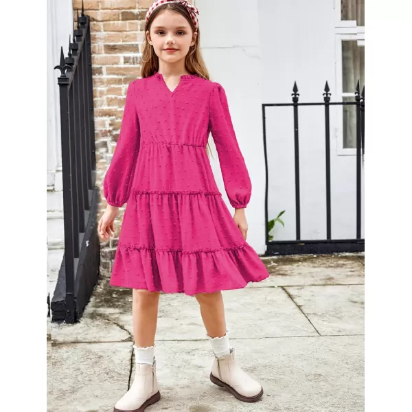 Arshiner Girls Dresses Long Sleeve Swiss Dot V Neck Ruffle Tiered Casual Party Dress