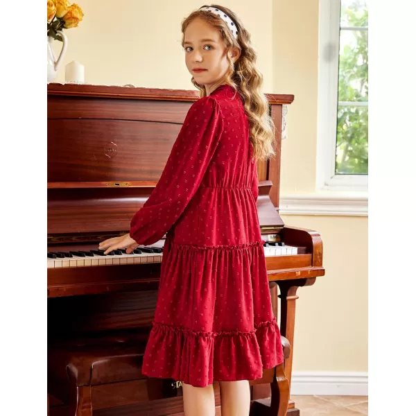 Arshiner Girls Dresses Long Sleeve Swiss Dot V Neck Ruffle Tiered Casual Party Dress