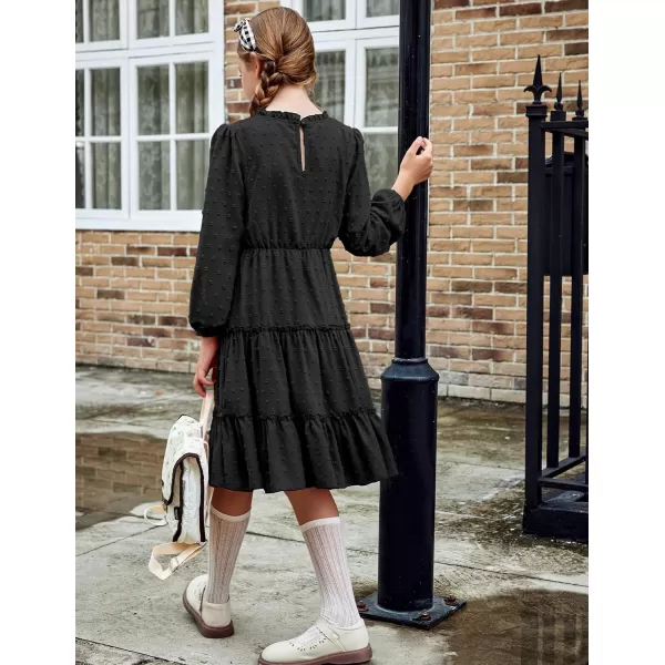 Arshiner Girls Dresses Long Sleeve Swiss Dot V Neck Ruffle Tiered Casual Party Dress