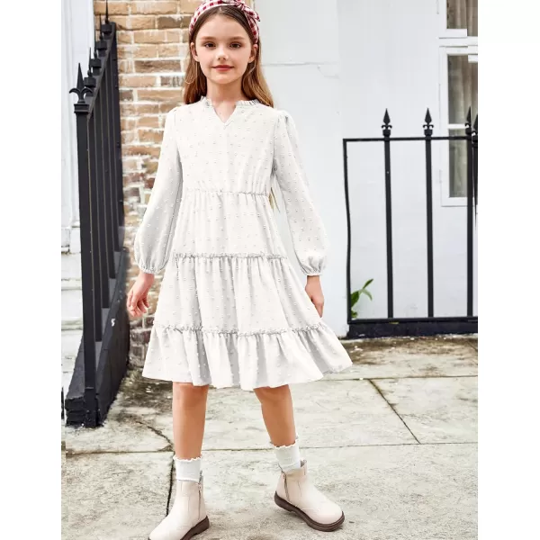 Arshiner Girls Dresses Long Sleeve Swiss Dot V Neck Ruffle Tiered Casual Party Dress