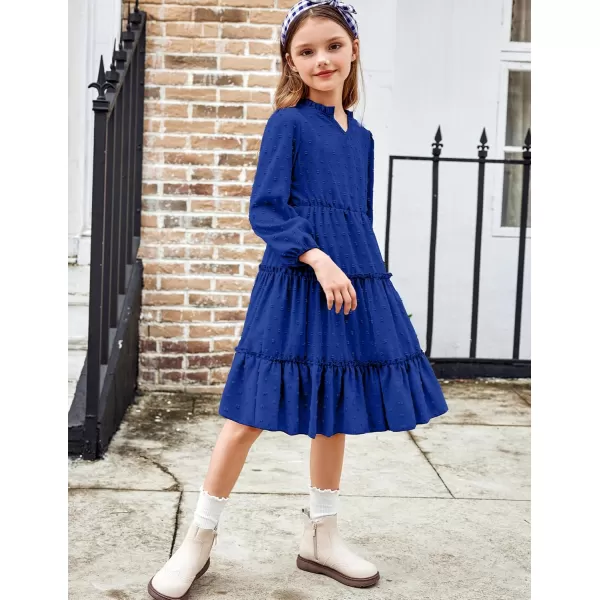 Arshiner Girls Dresses Long Sleeve Swiss Dot V Neck Ruffle Tiered Casual Party Dress