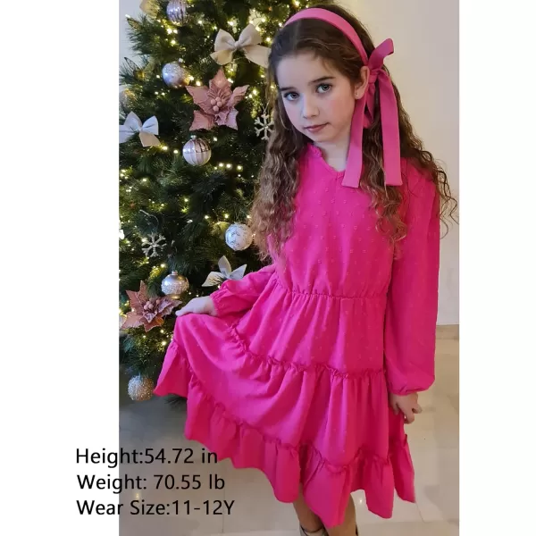 Arshiner Girls Dresses Long Sleeve Swiss Dot V Neck Ruffle Tiered Casual Party Dress