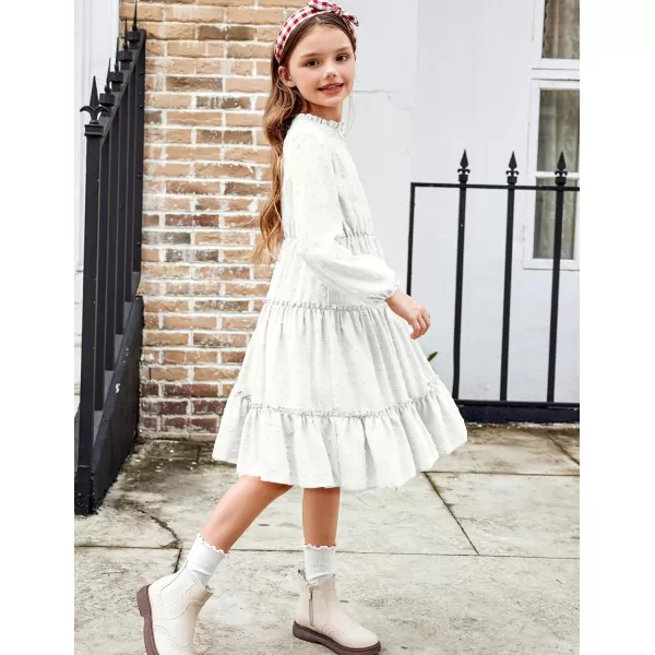 Arshiner Girls Dresses Long Sleeve Swiss Dot V Neck Ruffle Tiered Casual Party Dress