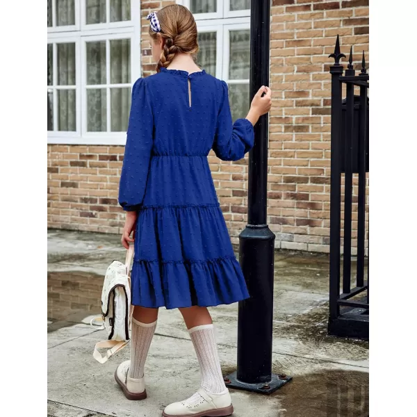 Arshiner Girls Dresses Long Sleeve Swiss Dot V Neck Ruffle Tiered Casual Party Dress