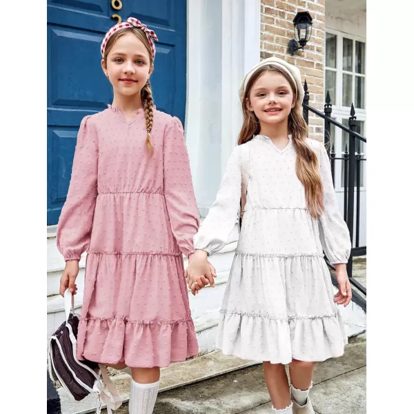 Arshiner Girls Dresses Long Sleeve Swiss Dot V Neck Ruffle Tiered Casual Party Dress