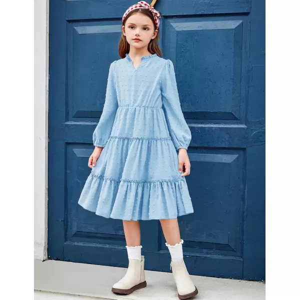 Arshiner Girls Dresses Long Sleeve Swiss Dot V Neck Ruffle Tiered Casual Party Dress