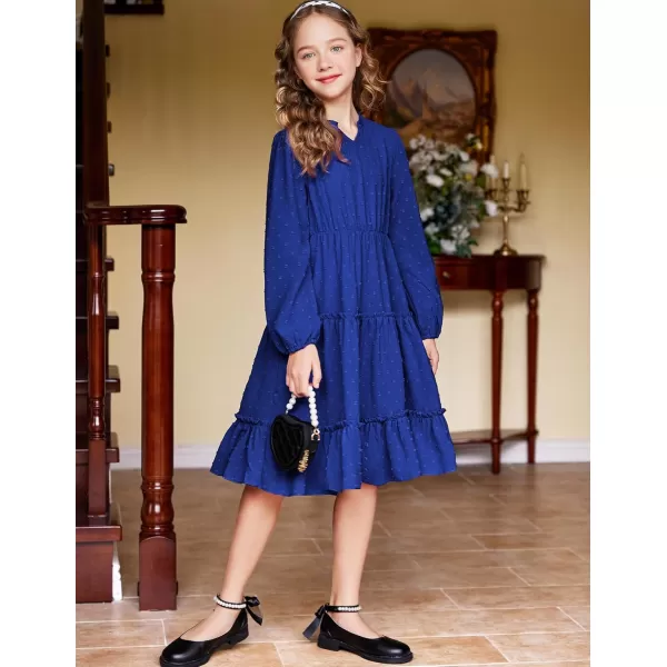 Arshiner Girls Dresses Long Sleeve Swiss Dot V Neck Ruffle Tiered Casual Party Dress