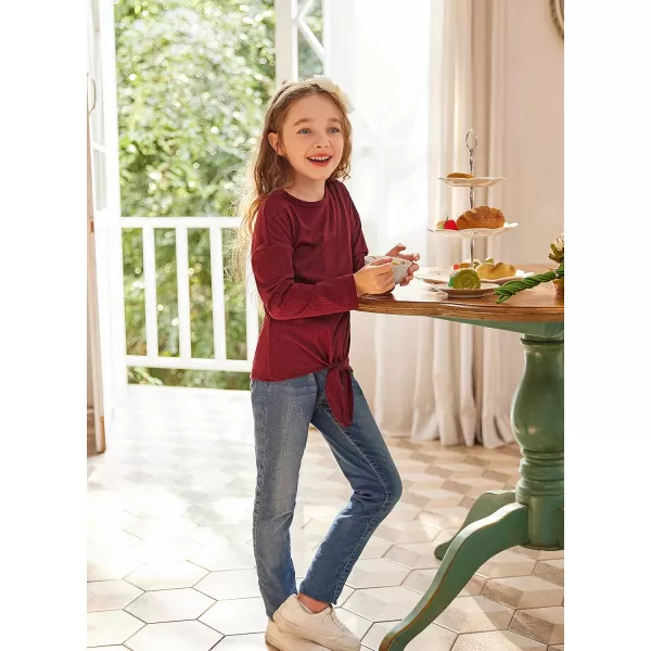 Arshiner Girls Knit Tops Colorblock Shirts Long Sleeve Sweaters Knot Front Blouse