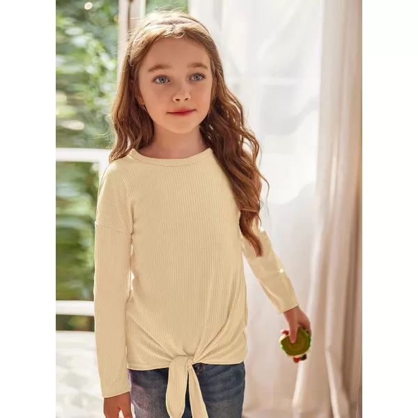 Arshiner Girls Knit Tops Colorblock Shirts Long Sleeve Sweaters Knot Front Blouse
