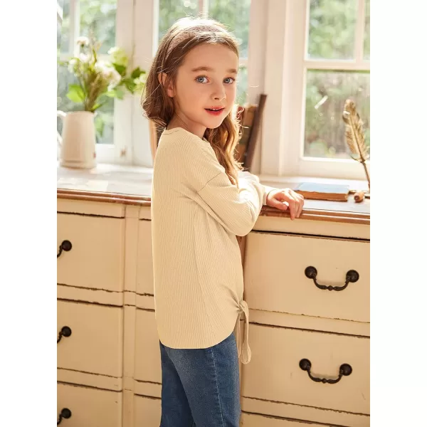 Arshiner Girls Knit Tops Colorblock Shirts Long Sleeve Sweaters Knot Front Blouse
