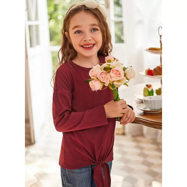 Arshiner Girls Knit Tops Colorblock Shirts Long Sleeve Sweaters Knot Front Blouse