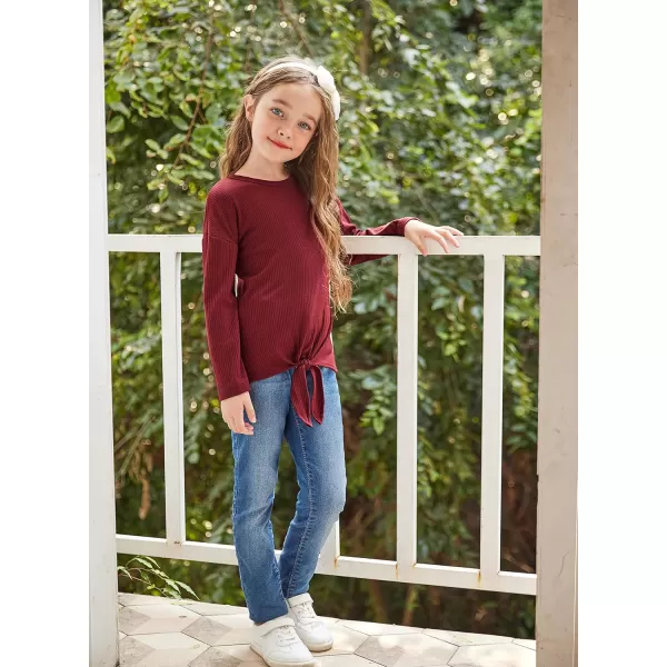 Arshiner Girls Knit Tops Colorblock Shirts Long Sleeve Sweaters Knot Front Blouse