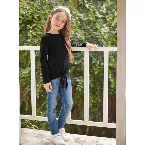 Arshiner Girls Knit Tops Colorblock Shirts Long Sleeve Sweaters Knot Front Blouse