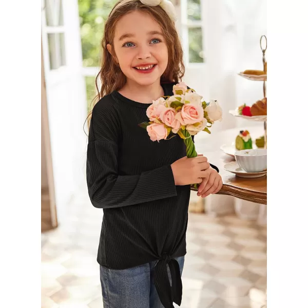 Arshiner Girls Knit Tops Colorblock Shirts Long Sleeve Sweaters Knot Front Blouse