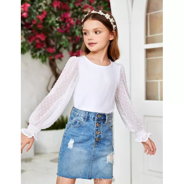 Arshiner Girls Long Sleeve Shirt with Ruffle Cuffs Polka Swiss Dots Kids Girls Pullover Shirts Cute Crewneck Girls Top