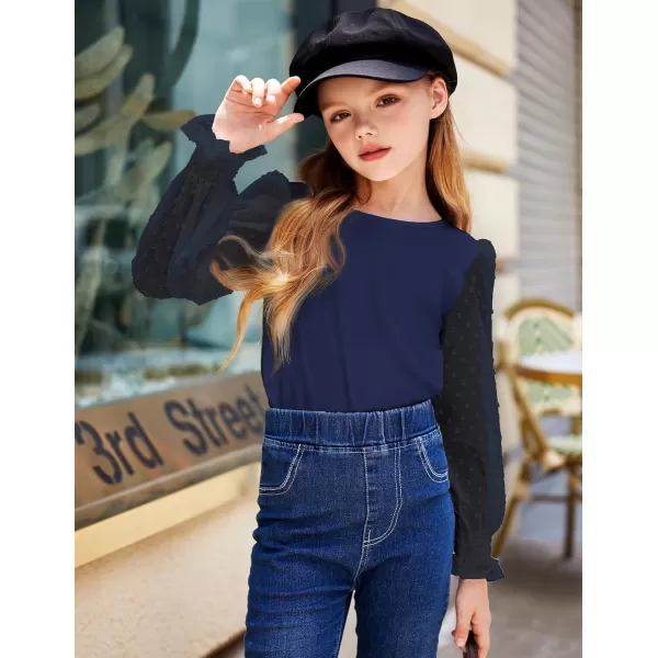 Arshiner Girls Long Sleeve Shirt with Ruffle Cuffs Polka Swiss Dots Kids Girls Pullover Shirts Cute Crewneck Girls Top