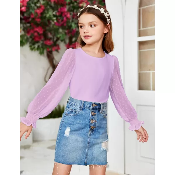 Arshiner Girls Long Sleeve Shirt with Ruffle Cuffs Polka Swiss Dots Kids Girls Pullover Shirts Cute Crewneck Girls Top