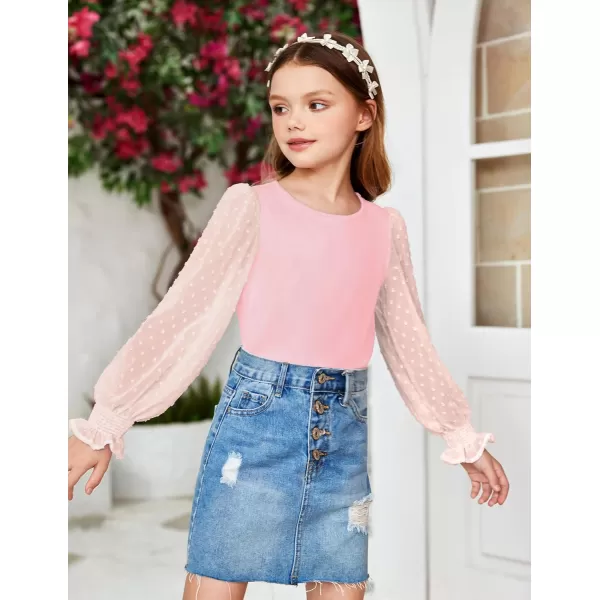 Arshiner Girls Long Sleeve Shirt with Ruffle Cuffs Polka Swiss Dots Kids Girls Pullover Shirts Cute Crewneck Girls Top