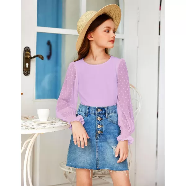 Arshiner Girls Long Sleeve Shirt with Ruffle Cuffs Polka Swiss Dots Kids Girls Pullover Shirts Cute Crewneck Girls Top