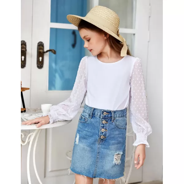 Arshiner Girls Long Sleeve Shirt with Ruffle Cuffs Polka Swiss Dots Kids Girls Pullover Shirts Cute Crewneck Girls Top