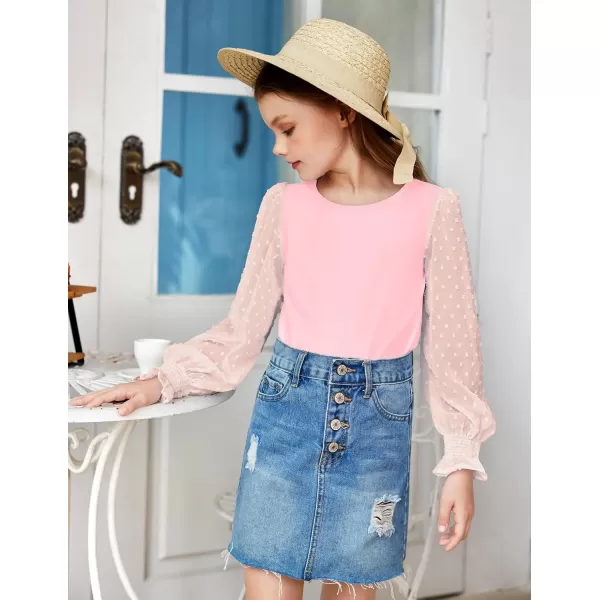 Arshiner Girls Long Sleeve Shirt with Ruffle Cuffs Polka Swiss Dots Kids Girls Pullover Shirts Cute Crewneck Girls Top