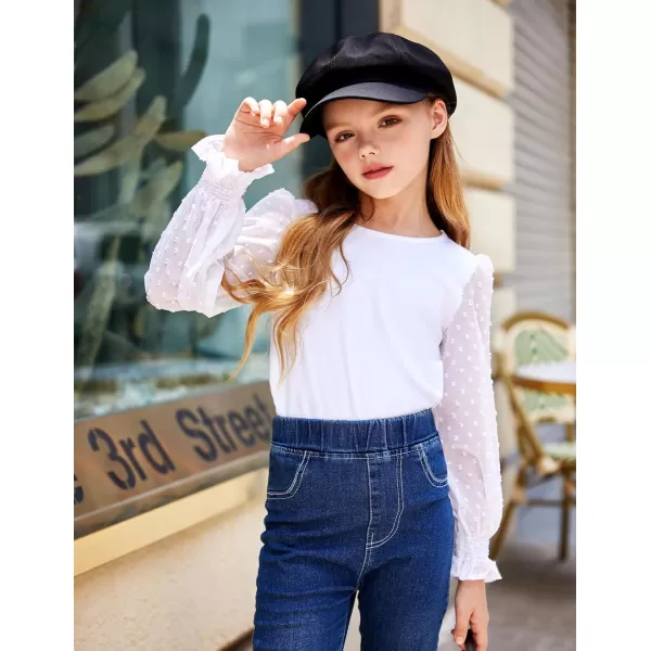 Arshiner Girls Long Sleeve Shirt with Ruffle Cuffs Polka Swiss Dots Kids Girls Pullover Shirts Cute Crewneck Girls Top