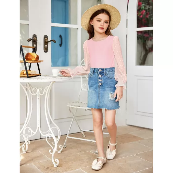 Arshiner Girls Long Sleeve Shirt with Ruffle Cuffs Polka Swiss Dots Kids Girls Pullover Shirts Cute Crewneck Girls Top