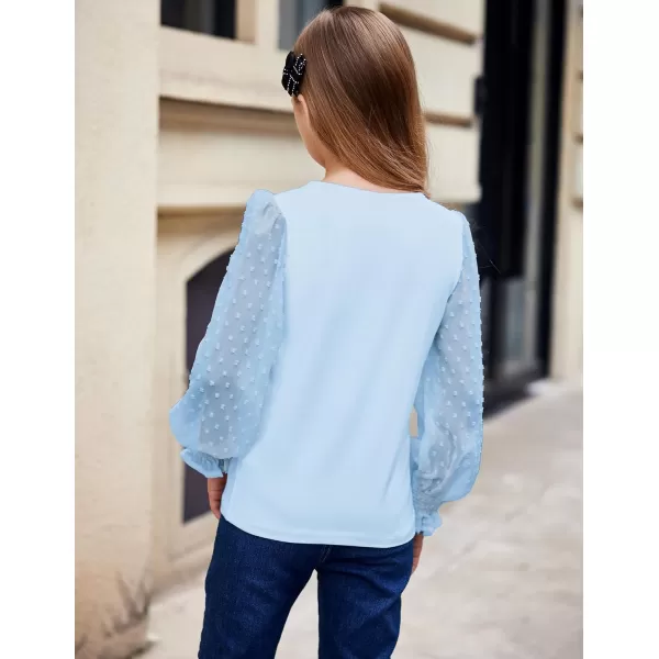 Arshiner Girls Long Sleeve Shirt with Ruffle Cuffs Polka Swiss Dots Kids Girls Pullover Shirts Cute Crewneck Girls Top