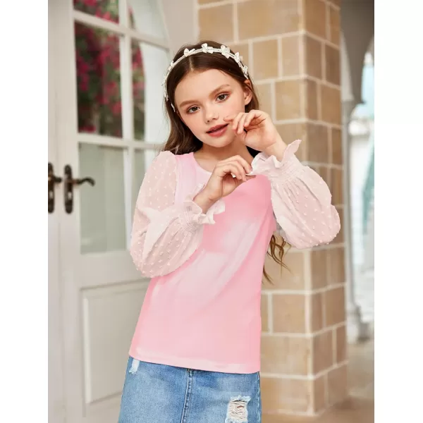 Arshiner Girls Long Sleeve Shirt with Ruffle Cuffs Polka Swiss Dots Kids Girls Pullover Shirts Cute Crewneck Girls Top