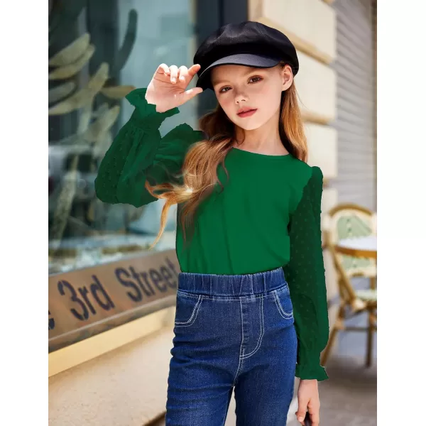 Arshiner Girls Long Sleeve Shirt with Ruffle Cuffs Polka Swiss Dots Kids Girls Pullover Shirts Cute Crewneck Girls Top