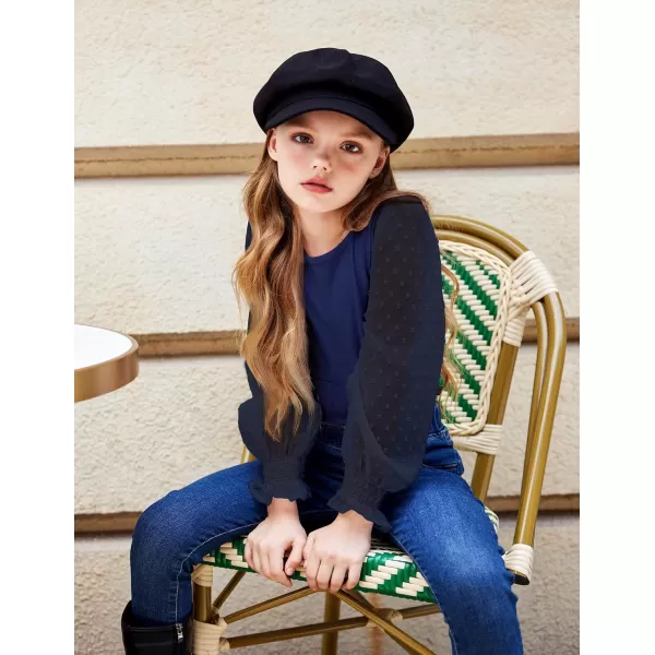 Arshiner Girls Long Sleeve Shirt with Ruffle Cuffs Polka Swiss Dots Kids Girls Pullover Shirts Cute Crewneck Girls Top