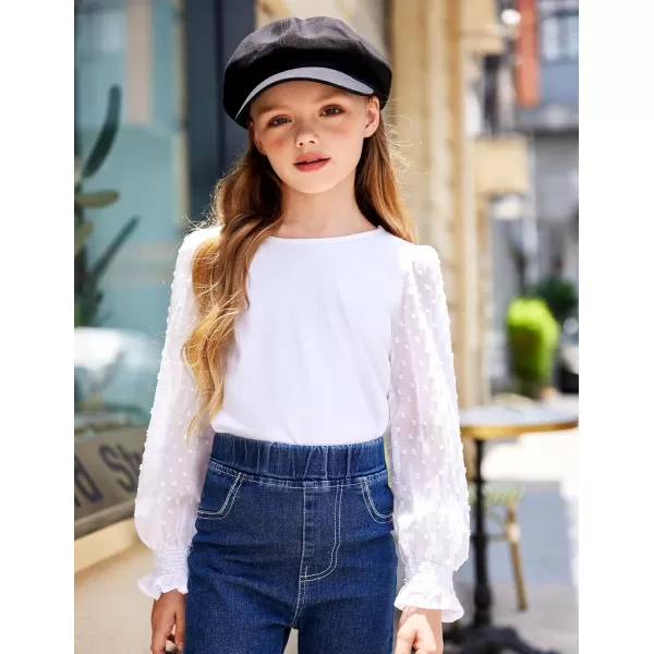 Arshiner Girls Long Sleeve Shirt with Ruffle Cuffs Polka Swiss Dots Kids Girls Pullover Shirts Cute Crewneck Girls Top