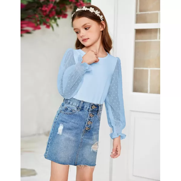 Arshiner Girls Long Sleeve Shirt with Ruffle Cuffs Polka Swiss Dots Kids Girls Pullover Shirts Cute Crewneck Girls Top