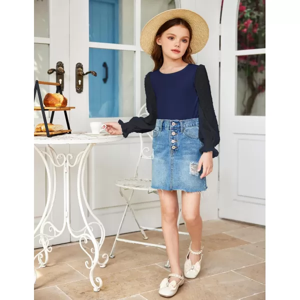 Arshiner Girls Long Sleeve Shirt with Ruffle Cuffs Polka Swiss Dots Kids Girls Pullover Shirts Cute Crewneck Girls Top