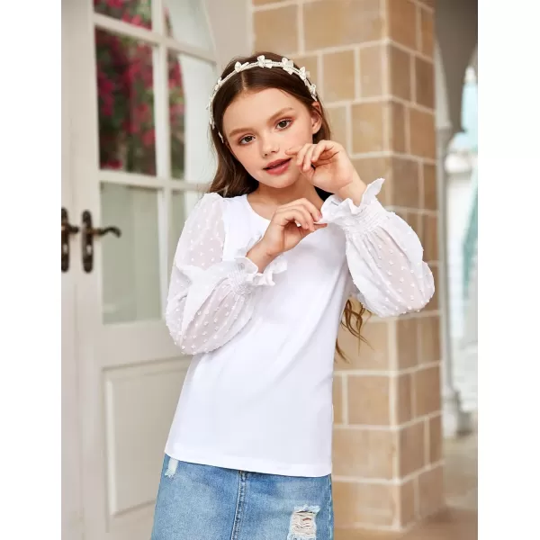 Arshiner Girls Long Sleeve Shirt with Ruffle Cuffs Polka Swiss Dots Kids Girls Pullover Shirts Cute Crewneck Girls Top