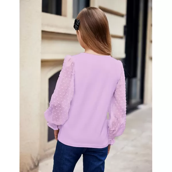 Arshiner Girls Long Sleeve Shirt with Ruffle Cuffs Polka Swiss Dots Kids Girls Pullover Shirts Cute Crewneck Girls Top