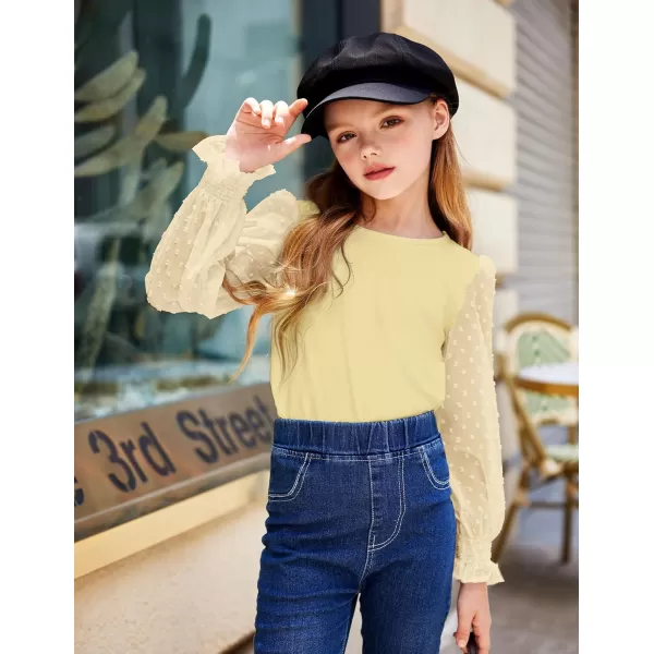 Arshiner Girls Long Sleeve Shirt with Ruffle Cuffs Polka Swiss Dots Kids Girls Pullover Shirts Cute Crewneck Girls Top