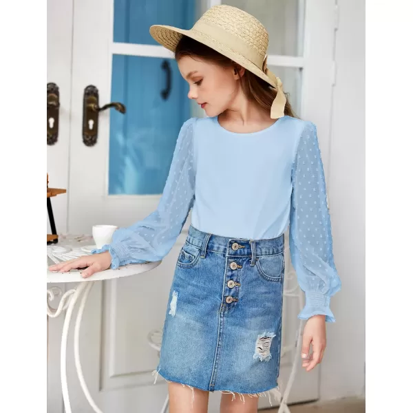 Arshiner Girls Long Sleeve Shirt with Ruffle Cuffs Polka Swiss Dots Kids Girls Pullover Shirts Cute Crewneck Girls Top