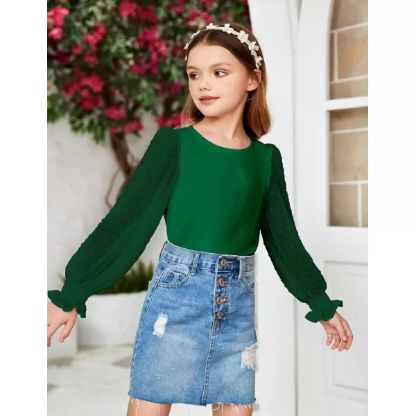 Arshiner Girls Long Sleeve Shirt with Ruffle Cuffs Polka Swiss Dots Kids Girls Pullover Shirts Cute Crewneck Girls Top